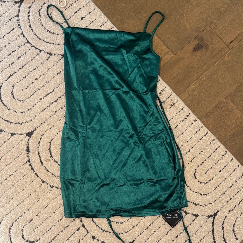 Zaful Emerald Satin Mini Dress